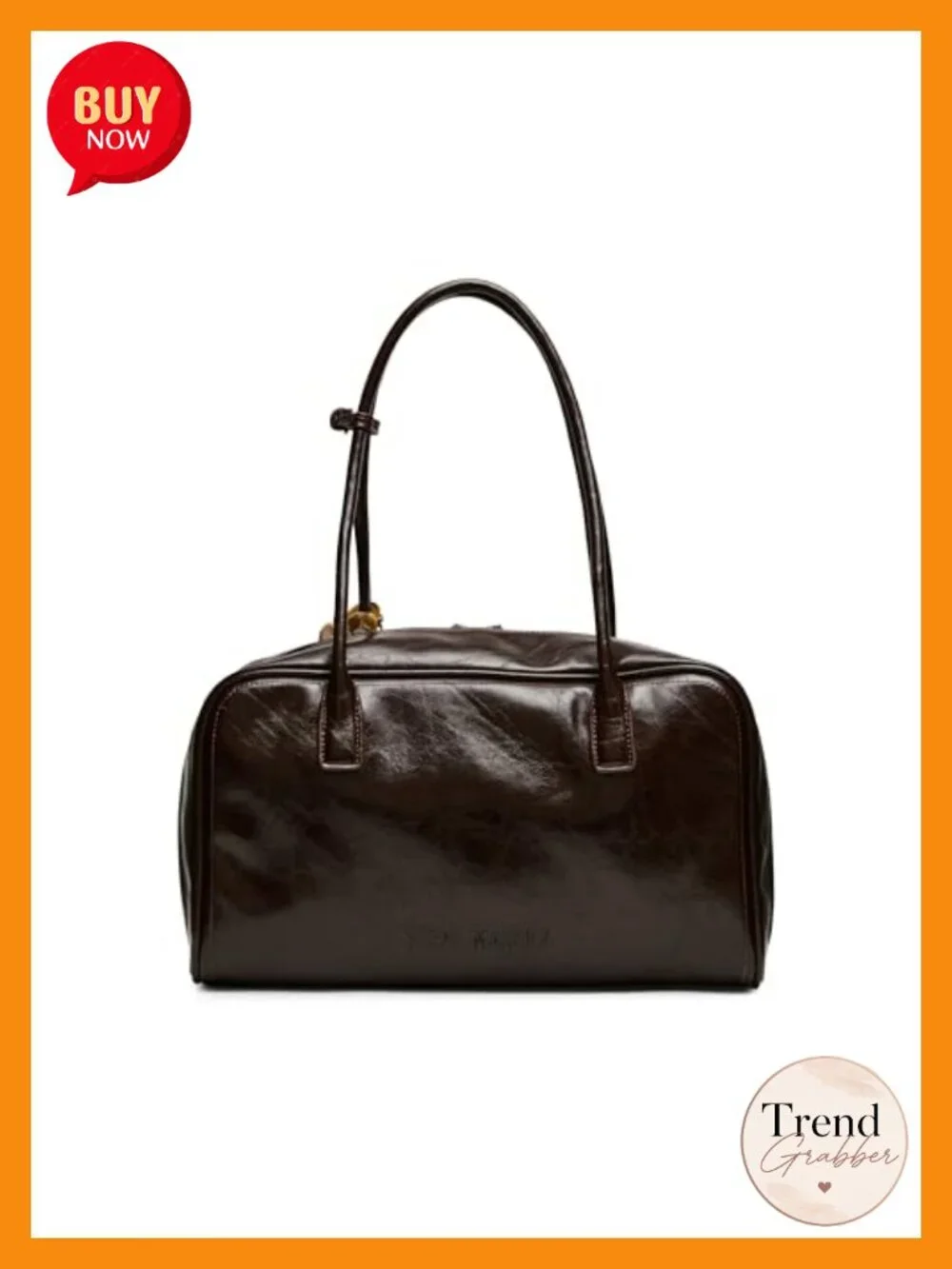 Faux Leather Satchel Handbag with Zipper Closure and Shoulder Strap